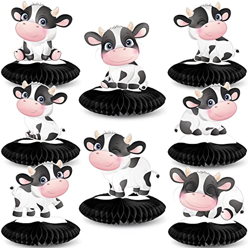 8 Pieces Cow Print Honeycomb Centerpieces Cow Theme Party Honeycomb Table Topper Cow Print Farm Animal Barn Party Supplies for Children's Party Western Cowboy Theme Kids Birthday Party Decorations