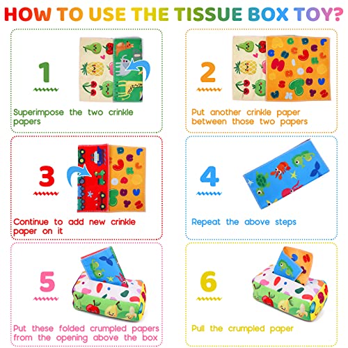 YOGINGO Baby Toys 6 to 12 Months - Baby Tissue Box Toy - Montessori Toys for Babies 6-12 Months, Soft Stuffed High Contrast Crinkle Infant Sensory Toys, Boys&Girls Kids Early Learning Toys Baby Gifts