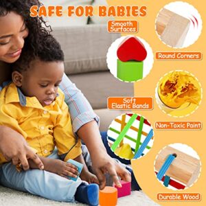 HELLOWOOD Montessori Toys for 1+ Year Old, Wooden Sorter Cube with 8pcs Rattling Shapes, Developmental Learning Toy Gifts for Baby Girls Boys 6-12-18 Months, Gift Packaging