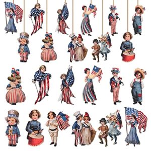 36 pcs patriotic tree hanging ornaments vintage independence day wooden cutout embellishments 4th of july wood hanging slices pendants with rope for memorial day home party decor