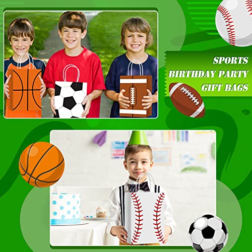 24 Pieces Sports Party Favor Bags Football Party Goodie Bag Sport Party Gift Bags with Handles for Soccer Baseball Basketball Football Sports Birthday Baby Shower Party Supplies Decorations