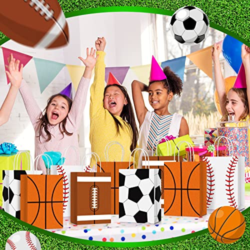 24 Pieces Sports Party Favor Bags Football Party Goodie Bag Sport Party Gift Bags with Handles for Soccer Baseball Basketball Football Sports Birthday Baby Shower Party Supplies Decorations