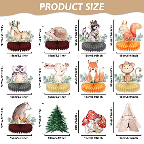 12Pcs Woodland Animals Honeycomb Table Centerpieces for Baby Shower Woodland Creature 3D Table Toppers Decorations for Boy Girl Forest Theme Birthday Camping Party Supplies Wild One Decor