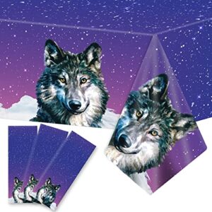 gisgfim 3pcs wolf party table covers plastic tablecloth, wolf disposable party supplies favors boys girls birthday party decorations