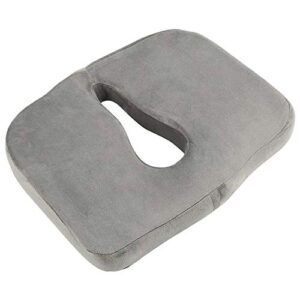 memory foam seat cushion for office chair-coccyx seat cushion-pain relief cushion-orthopedic seat cushion pillow-ergonomic contoured posture corrector-short plush-grey
