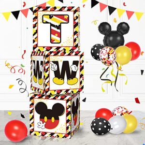 black yellow mouse 2nd birthday party decorations balloon boxes, 3pcs black yellow mouse cartoon theme birthday balloon boxes,for boy two years old birthday party decorations supplies