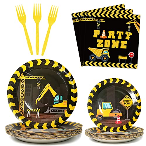 Construction Birthday Party Supplies Serve 24 Construction Plates and Napkins Tablecloth Sets Truck Birthday Decorations for Boys Kids Tractor Dump Digger Vehicle Themed Party Decor