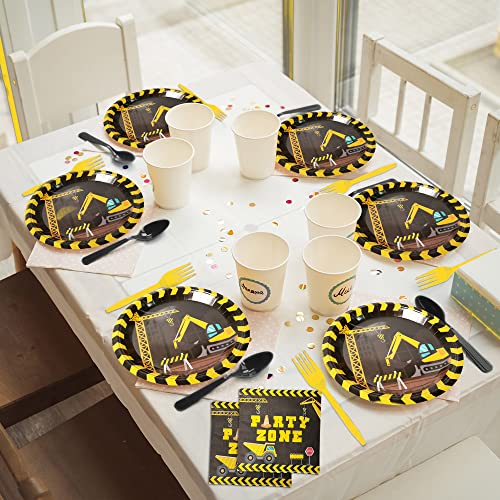 Construction Birthday Party Supplies Serve 24 Construction Plates and Napkins Tablecloth Sets Truck Birthday Decorations for Boys Kids Tractor Dump Digger Vehicle Themed Party Decor