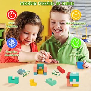 Wooden Blocks Puzzle Brain Teasers Toy Tangram Jigsaw for Kids 3D Russian Blocks Montessori STEM Educational Toy Pattern Blocks Gift for 3 4 5 6 7 Year Old Boys Girls