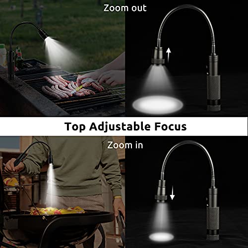 LED Work Light, 500 Lumen Flexible Gooseneck Flashlight with Magnetic Base, Adjustable Zoomable Grill Light, Job Site Light for Work Bench, Auto-Repairing, Reading, Emergency and BBQ