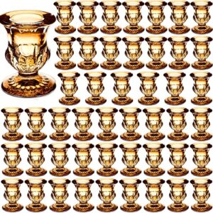 48 pieces glass taper candle holders 2.5 inch clear glass taper candlestick holders bulk elegant glass candle holders for table centerpiece wedding christmas thanksgiving party decor (gold)