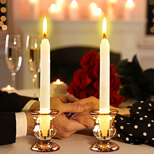 48 Pieces Glass Taper Candle Holders 2.5 Inch Clear Glass Taper Candlestick Holders Bulk Elegant Glass Candle Holders for Table Centerpiece Wedding Christmas Thanksgiving Party Decor (Gold)