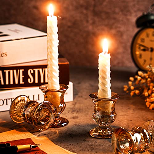 48 Pieces Glass Taper Candle Holders 2.5 Inch Clear Glass Taper Candlestick Holders Bulk Elegant Glass Candle Holders for Table Centerpiece Wedding Christmas Thanksgiving Party Decor (Gold)