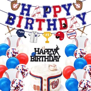 baseball birthday party decorations supplies for boys - baseball theme happy birthday banner cake topper and balloons party pack - sports game themed birthday baby shower photo props supplies