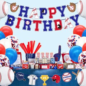 Baseball Birthday Party Decorations Supplies for Boys - Baseball Theme Happy Birthday Banner Cake Topper and Balloons Party Pack - Sports Game Themed Birthday Baby Shower Photo Props Supplies