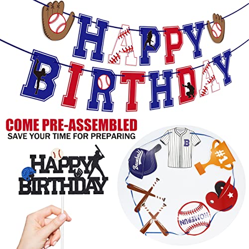 Baseball Birthday Party Decorations Supplies for Boys - Baseball Theme Happy Birthday Banner Cake Topper and Balloons Party Pack - Sports Game Themed Birthday Baby Shower Photo Props Supplies