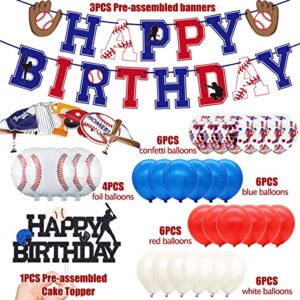 Baseball Birthday Party Decorations Supplies for Boys - Baseball Theme Happy Birthday Banner Cake Topper and Balloons Party Pack - Sports Game Themed Birthday Baby Shower Photo Props Supplies