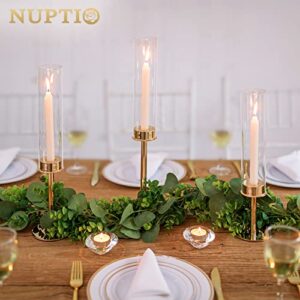 Nuptio Gold Candlestick Holder Tall Hurricane Candle Holder Set of 3 Taper Candle Holders Candle Stand Glass Cover Candlesticks Holders Table Centerpiece for Wedding Party Birthday Christmas Decor