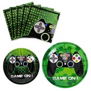 wernnsai game party supplies kit - video game themed party packs for boys kids birthday game lovers dinner dessert plates napkins serves 16 guests 48 pieces