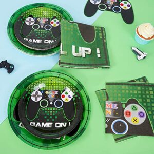 WERNNSAI Game Party Supplies Kit - Video Game Themed Party Packs for Boys Kids Birthday Game Lovers Dinner Dessert Plates Napkins Serves 16 Guests 48 Pieces