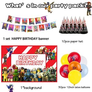 Robot Birthday Party Supplies for kids, 166Pcs Blocks Video Game Party Favors Decorations Tableware for Boys Girls, Happy Birthday Banner Cake Toppers Balloons Hats Plates Cups Napkins Tablecloth Photo Background Decor