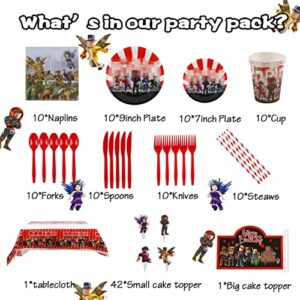 Robot Birthday Party Supplies for kids, 166Pcs Blocks Video Game Party Favors Decorations Tableware for Boys Girls, Happy Birthday Banner Cake Toppers Balloons Hats Plates Cups Napkins Tablecloth Photo Background Decor