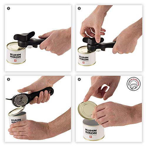 KUHN RIKON Auto Safety LidLifter/Can Opener with Ring Pull, 8 x 2.5 x 2.75 inches, Black & Strain-Free Gripper Opener for Jars and Bottles, 10 x 5 x 2.25 inches, White