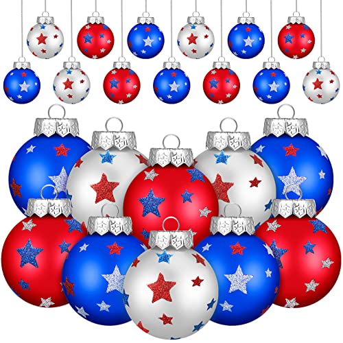 12 Pieces 4th of July Hanging Ball Ornaments Patriotic Hanging Tree Decoration Striped Ball Ornaments for Independence Day Party Decor Home Decor 4th of July Memorial Day Tree