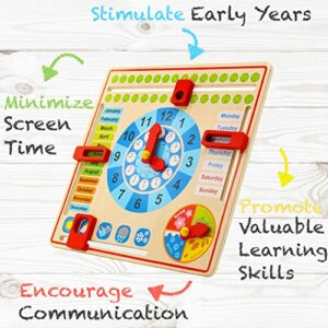 Pidoko Kids Montessori Toys for Toddlers 3 Years - 4 Year Old Learning Materials for Preschool - All About Today Board - Wooden Calendar and Learning Clock - Educational Gifts for Boys and Girls
