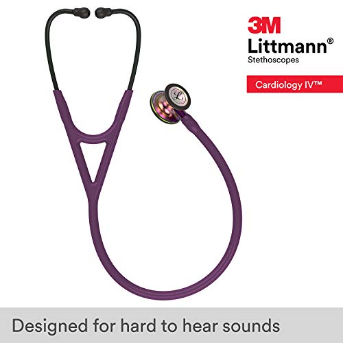 3M Littmann Cardiology IV Diagnostic Stethoscope, Rainbow-Finish Chestpiece, Plum Tube, Violet Stem and Black Headset, 27 inch, 6205