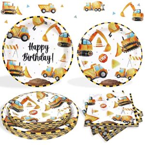 heboland construction birthday party supplies plates and napkins set for 25 guests, construction theme party decorations for boys kids