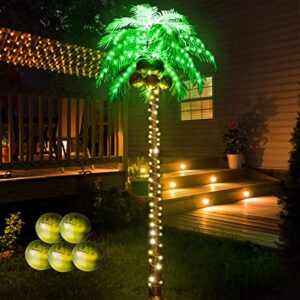 lighted palm trees, 7ft 187 led artificial palm tree with 5 coconuts, light up tropical palm trees for indoor, outdoor, garden, patio, christmas party, pool, beach decor