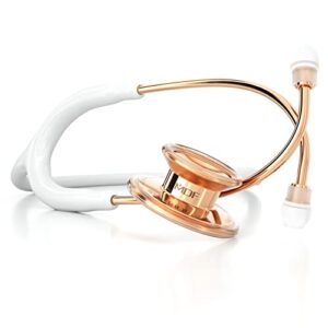 mdf rosegold md one stainless steel stethoscope, adult, white tube, rosegold chestpieces-headset, mdf777rg29