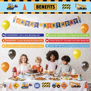 PREMIUM (16 SERVES) CONSTRUCTION BIRTHDAY SET - Construction Birthday Party Supplies, All in One Truck Construction Party Supplies- Plate, Cups, Spoons, Fork, Napkins. Construction Birthday Decorations for Boys