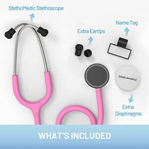 Dual Head Stethoscope for Medical and Home by FriCARE, Classic Lightweight Design, Stethoscope for Adult, Gift for Nurses, Doctors, Medical Students, 28 inch (Peach Pink)