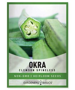 okra seeds for planting - clemson spinless heirloom, non-gmo vegetable variety- 3 grams seeds great for summer gardens by gardeners basics