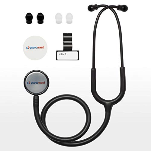 Paramed Stethoscope - Classic Dual Head - for Doctors, Nurses, Med Students, Professional Pediatric, Medical, Cardiology, Home Use - Extra Diaphragm, 4 Eartips, Accessory Case, Name Tag - 29.5 inch