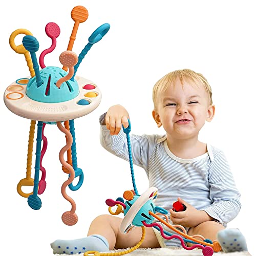 Mcostar Baby Toys Montessori,Silicone Pull String Interactive Toy,Educational Toys,Food-Grade Sensory STEM Teething Toys, Motor Skills,Tactile Stimulation,Gifts for Infants Toddlers Boys Girls