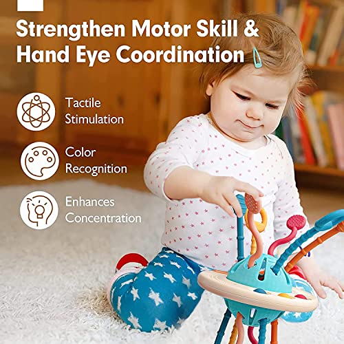 Mcostar Baby Toys Montessori,Silicone Pull String Interactive Toy,Educational Toys,Food-Grade Sensory STEM Teething Toys, Motor Skills,Tactile Stimulation,Gifts for Infants Toddlers Boys Girls