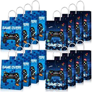 16 pieces video game party bags, gamer party favor goodie candy treat bags with handle for kids boys video game gaming birthday party supplies decorations