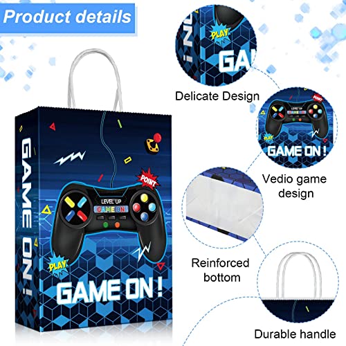 16 Pieces Video Game Party Bags, Gamer Party Favor Goodie Candy Treat Bags with Handle for Kids Boys Video Game Gaming Birthday Party Supplies Decorations