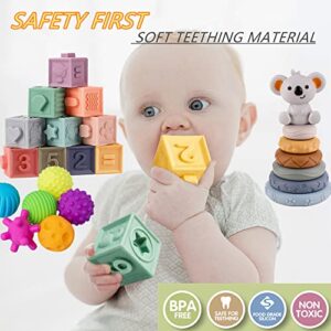 ELLECK Montessori Toys for Babies& Baby Toys 6 to 12 Months/ 4 in 1 Soft Baby Toys Bundle/Infant Newborn Toddlers Sensory Toys/Teething Toys for Babies, Learning Toys Baby Gifts