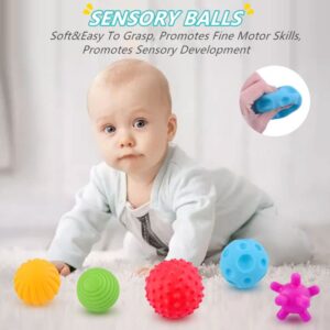 ELLECK Montessori Toys for Babies& Baby Toys 6 to 12 Months/ 4 in 1 Soft Baby Toys Bundle/Infant Newborn Toddlers Sensory Toys/Teething Toys for Babies, Learning Toys Baby Gifts