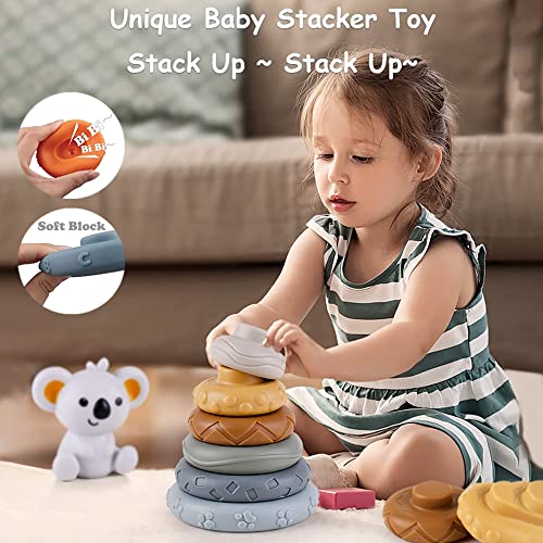 ELLECK Montessori Toys for Babies& Baby Toys 6 to 12 Months/ 4 in 1 Soft Baby Toys Bundle/Infant Newborn Toddlers Sensory Toys/Teething Toys for Babies, Learning Toys Baby Gifts