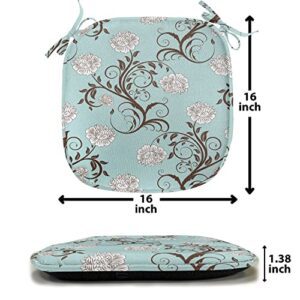 Ambesonne Victorian Chair Seating Cushion Set of 8, Floral Composition with Vintage Inspirations Abstract Swirled Stalks, Seat Pads for Office with Anti-Slip Backing, 16"x16", Seafoam Brown White