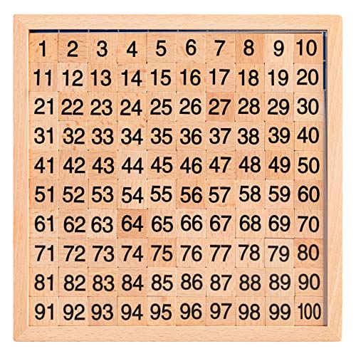 MERRYHEART Wooden Montessori Math Hundred Board, Counting to 100 for Kindergarten, 1-100 Number Board for Toddlers, Counting Toy for Math, Montessori Math Game Board with Storage Bag