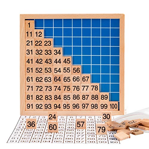 MERRYHEART Wooden Montessori Math Hundred Board, Counting to 100 for Kindergarten, 1-100 Number Board for Toddlers, Counting Toy for Math, Montessori Math Game Board with Storage Bag