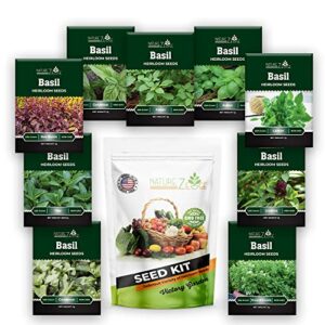 basil seeds for planting 9 variety pack, thai basil seeds, dwarf greek, genovese, italian, lemon, licorice, red rubin, sweet basil seeds, cinnamon
