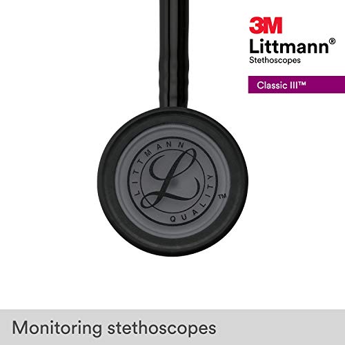 3M Littmann Classic III Monitoring Stethoscope, Black Edition Chestpiece, Black Tube, 27 inch, 5803