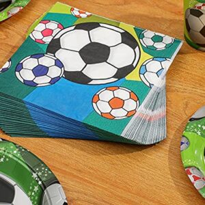 DUOCUTE Soccer Party Supplies 102PCS Sports Themed Children Birthday Paper Dinnerware Set Includes 9" Plates, 7" Plates, Cups, Napkins, Tablecloth and Banner, Serves 25